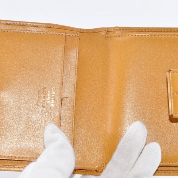 0404221 Celine Macadam Triomphe Clasp Bi-Fold Wallet Leather Brown Logo - Picture 8 of 10